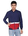 Flying Machine Stand Collar Colour Block Bomber Jacket