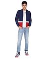 Flying Machine Stand Collar Colour Block Bomber Jacket