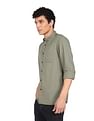 Flying Machine Button-Down Collar Slub Solid Shirt