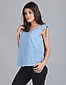 GAP Women Blue V-Neck Tie-Up Shoulder Top