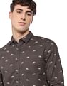 Flying Machine Spread Collar Geometric Print Shirt