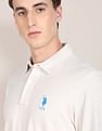 U.S. Polo Assn. Men Off White Heathered Long Sleeve Polo Shirt
