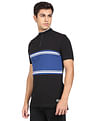 Flying Machine Mock Neck Horizontal Stripe Cotton T-Shirt