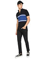 Flying Machine Mock Neck Horizontal Stripe Cotton T-Shirt