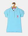 U.S. Polo Assn. Kids Girls Blue Puff Sleeve Pique Polo Shirt