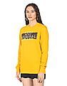 Aeropostale Women Mustard Crew Neck Brand Print Sweatshirt