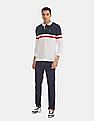 Aeropostale Navy And White Long Sleeve Colour Block Polo Shirt